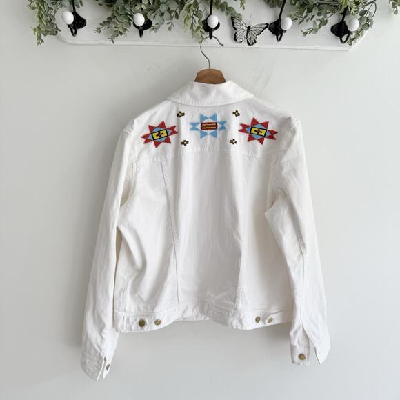 Ralph Lauren Polo Jeans Southwestern Indian Beaded White Aztec Denim Jacket XL - Picture 2 of 4